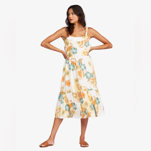 NWT! Roxy Women's Think of Me Floral Midi Tiered Dress Size Large - Picture 1 of 4